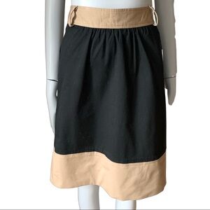 MILLY Vintage Cotton Twill Colorblock Skirt Tan & Black Zipper